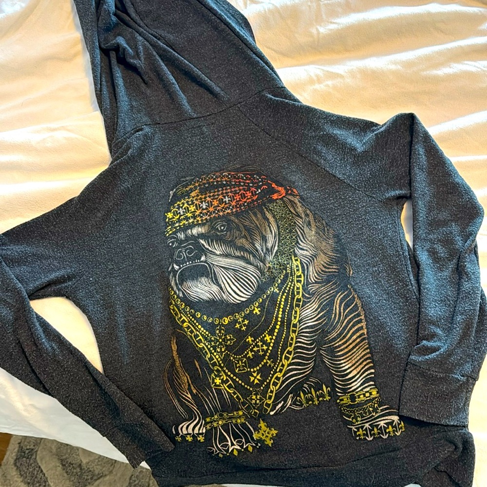 Lauren Moshi Beverly Hills XS Heather Gray Hoodie Bulldog Zip Up